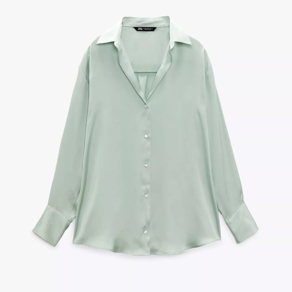 Zara Elegant Mint Green button down Blouse